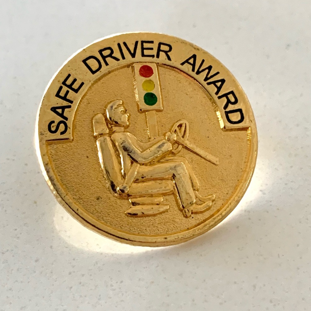 Vintage Safe Driver Award pin gold tone enamel